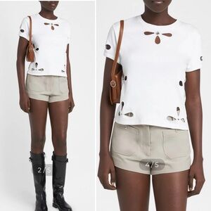 Coperni Petal Cutout Slim Fit White Cutwork Knit Logo Cotton T-Shirt FLAW XS